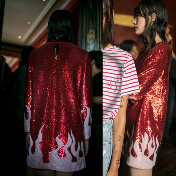 Each Other Paris / NWT Fire Sequined Mini Cocktail Dress Red White - Picture 1 of 8